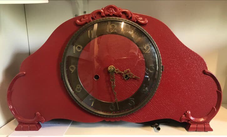 Prachtige donkerrode pendule, Antiek en Kunst, Antiek | Klokken, Ophalen of Verzenden