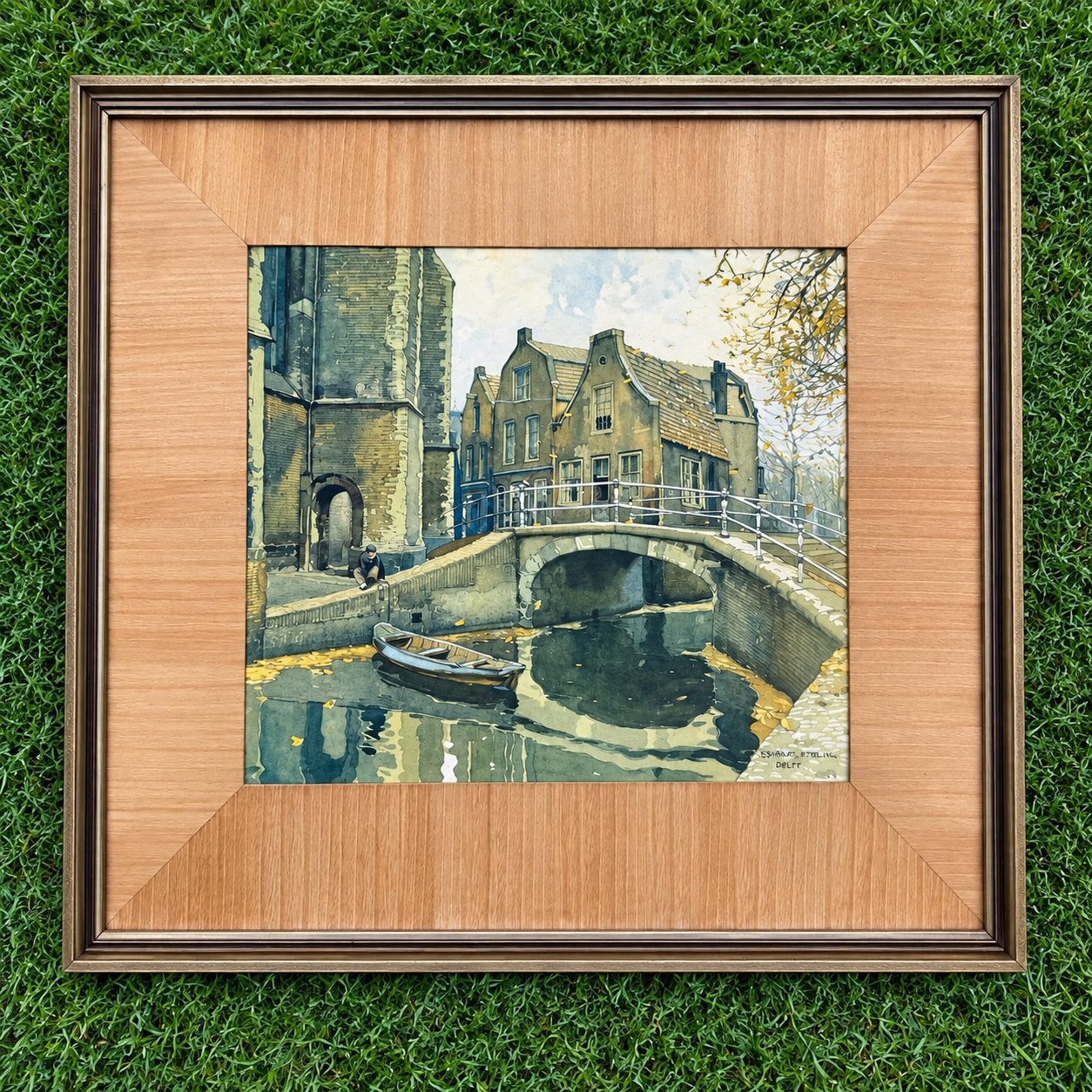 Jaroslav Šetelík - Delft - Ingelijste kleurenprent, Ophalen, Ingelijst, 1950 - 1999, Stadsgezicht
