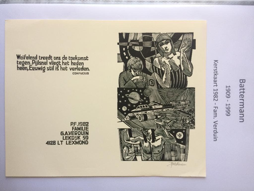 Houtgravure van J. Battermann, Ophalen of Verzenden, Houtsnede, 1950 - 1999