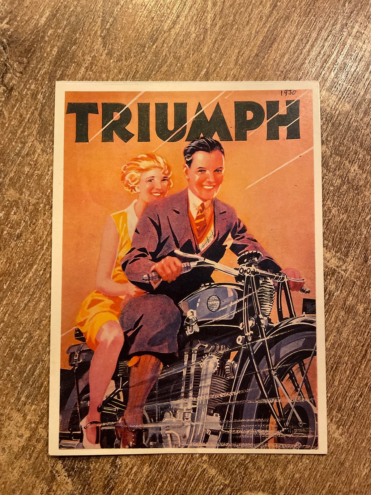 Vintage Triumph Motorfiets Ansichtkaart 1930 - Reproductie, Ophalen of Verzenden, 1980 tot heden, Ongelopen, Voertuig