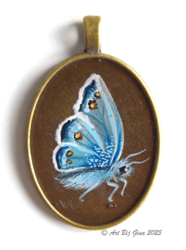 Icarus Blauwtje hand geschilderd op een mooie hanger, Antiek en Kunst, Ophalen of Verzenden
