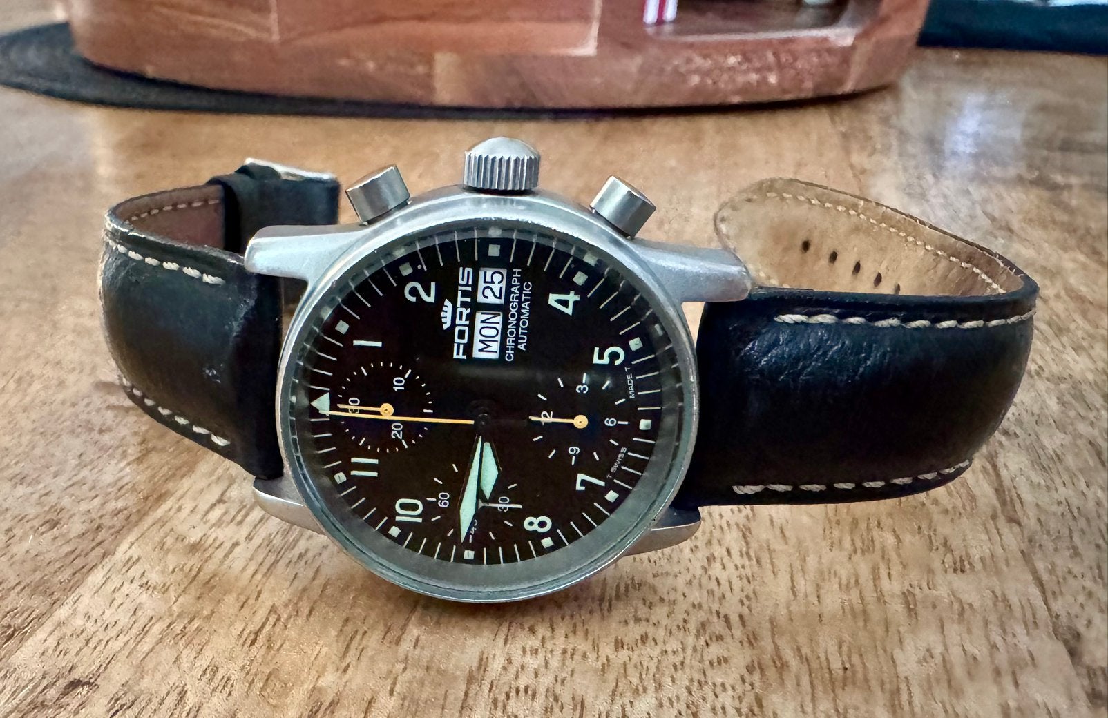 Fortis Flieger day date chrono automatic midsize van 2004, Ophalen of Verzenden, Zo goed als nieuw, Zwart, Jongen of Meisje