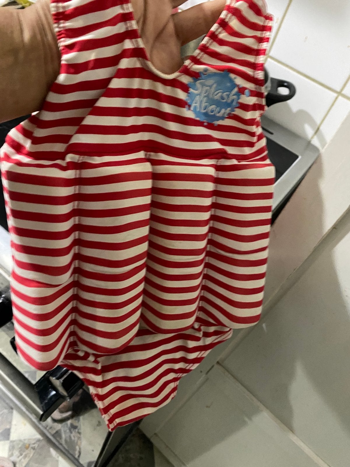 Splash About Zwemvestje/Badpak Rood-Wit Gestreep, Kinderen en Baby's, Gebruikt, Badpak, Overige maten, Ophalen of Verzenden