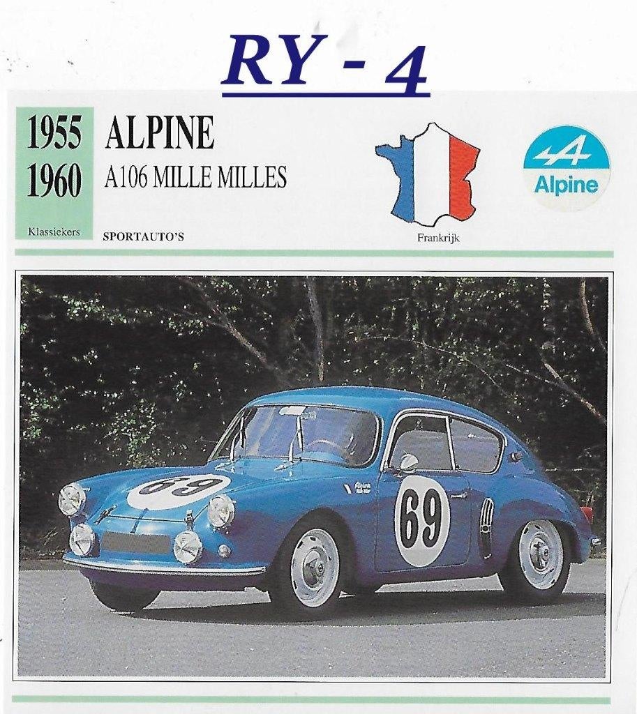 Ry4 autokaart alpnine a106 mille milles ( 1955 - 1960 ), Ophalen of Verzenden, Zo goed als nieuw