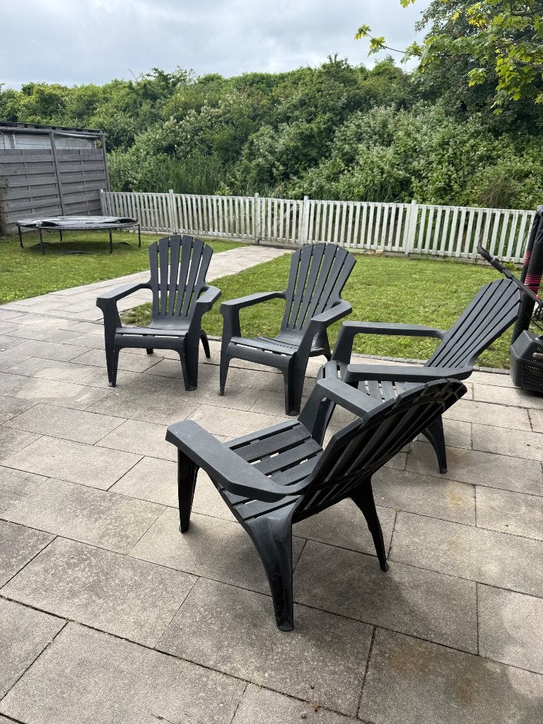 4 lounge tuinstoelen antraciet, Ophalen, Gebruikt, Kunststof, Stapelbaar