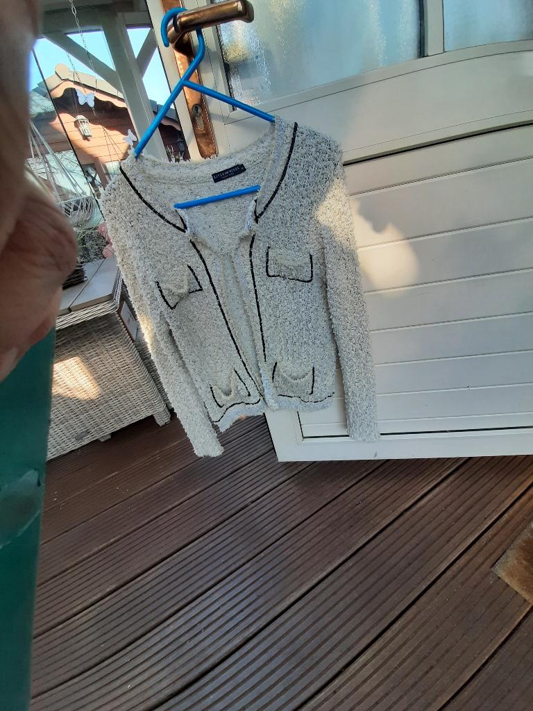 River Woods ecru vest met lichtblauw en zilver melee. M, Kleding | Dames, Maat 38/40 (M), Blauw, River Woods, Ophalen of Verzenden
