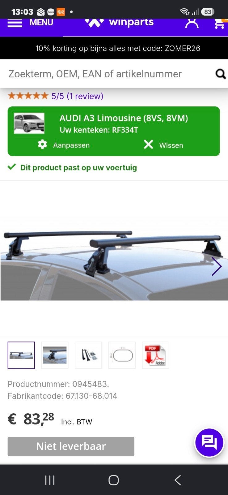 Dakdrager voor Audi A3 (nieuwstaat), Auto diversen, Dakdragers, Ophalen, Zo goed als nieuw