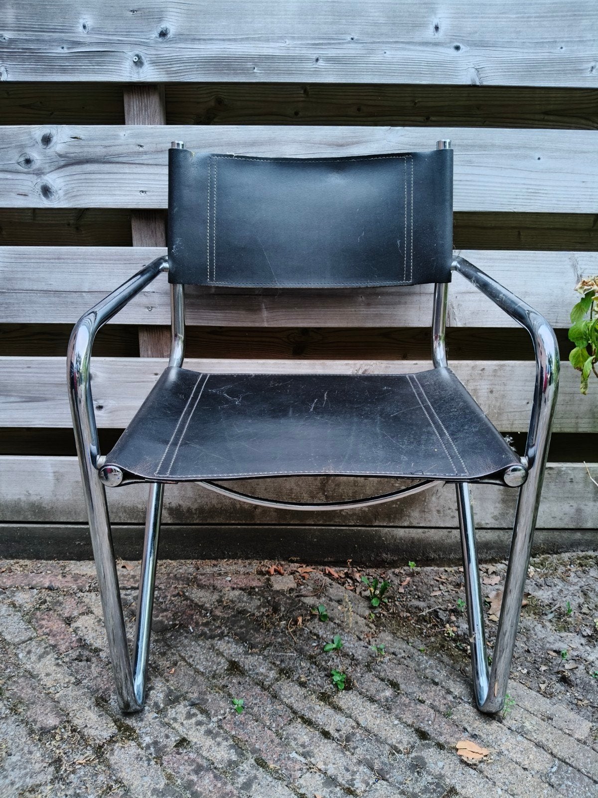 Vintage Bauhaus stijl stoel - Chroom en zwart leer, Huis en Inrichting, Stoelen, Ophalen, Gebruikt, Zwart, Leer