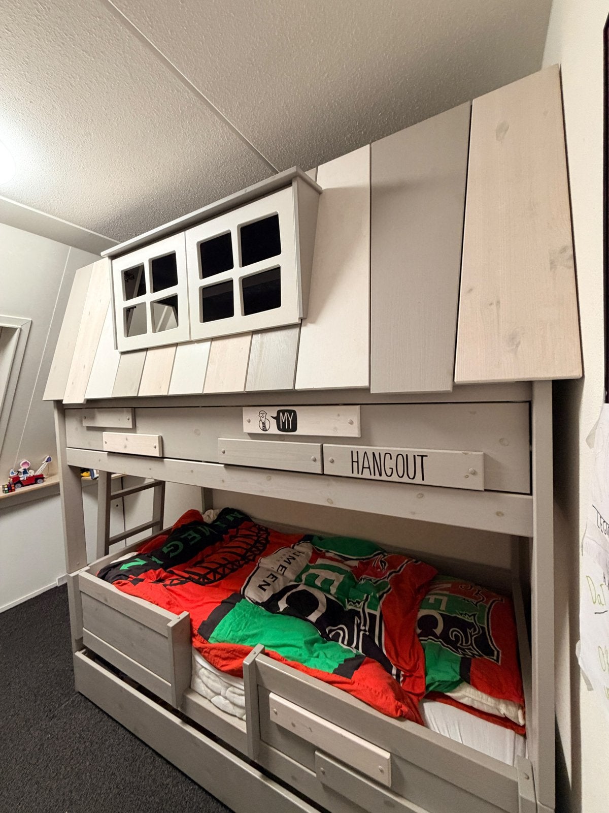 Lifetime Kidsrooms Stapelbed met huisje en ramen, Ophalen, 90 cm, Tweepersoons, Zo goed als nieuw