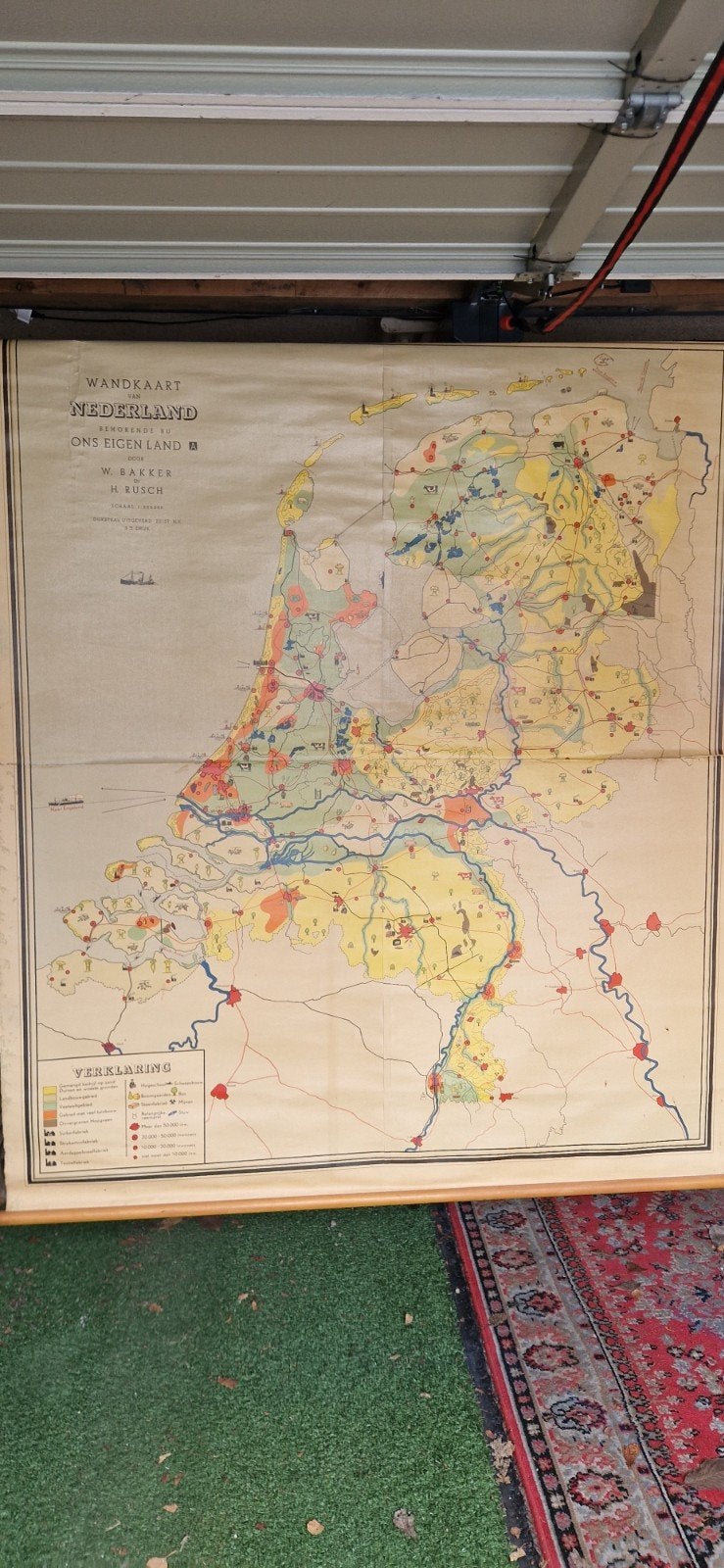 Vintage Wandkaart Nederland: Ons Eigen Land (3e Druk), Gelezen, Ophalen of Verzenden, Landkaart, W. Bakker en H. Rusch