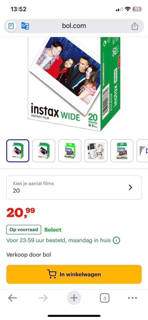 Fujifilm Instax Wide Instant Film - 20 vellen, Ophalen, Zo goed als nieuw