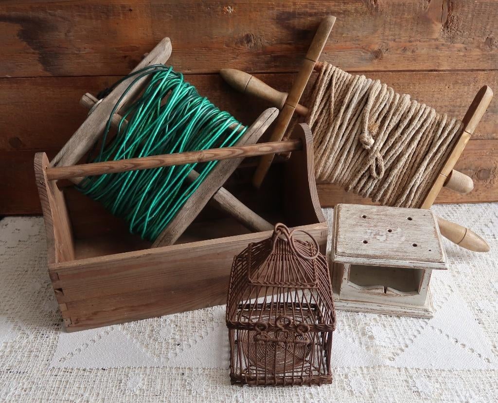 Brocante oude boeren houten haspel met waslijn draad., Ophalen of Verzenden