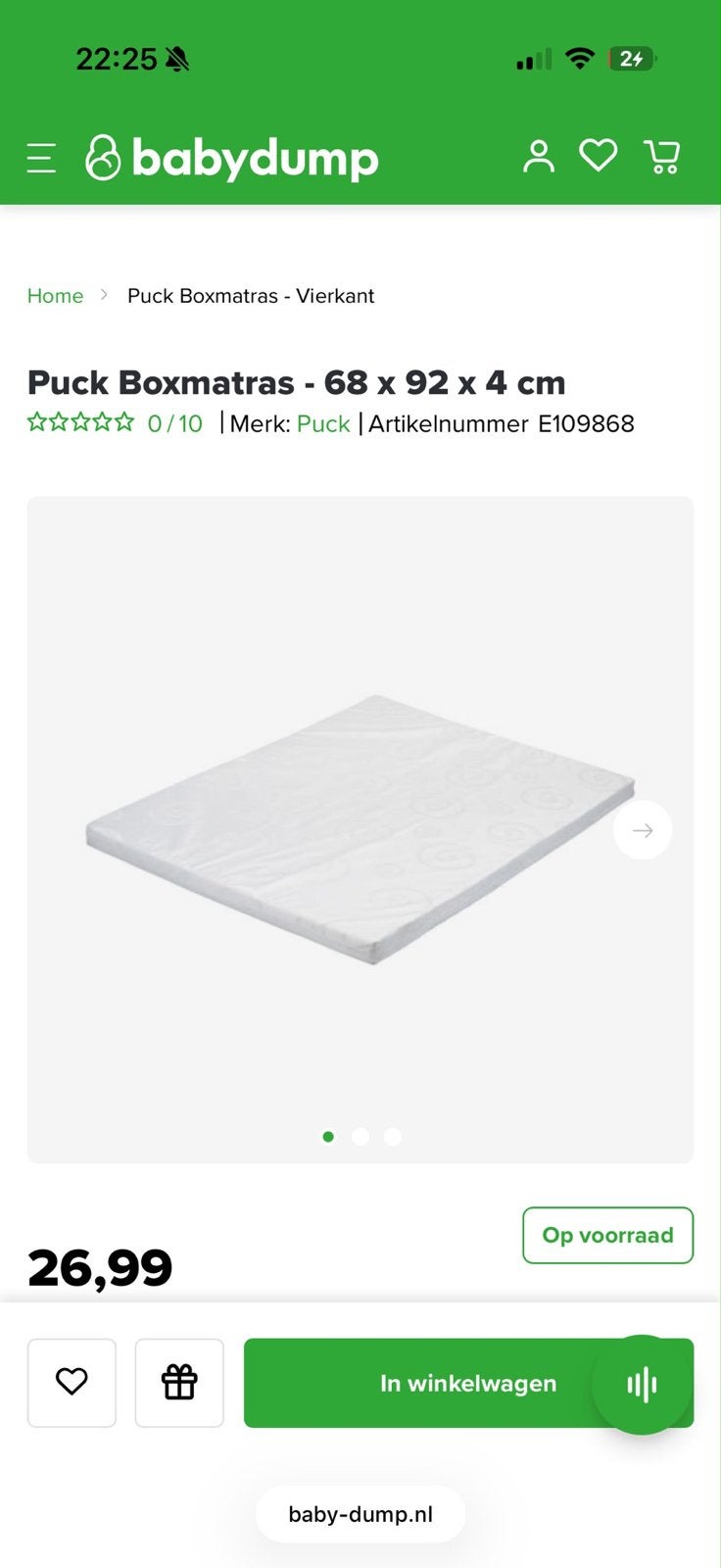 Puck Boxmatras - Vierkant - 68 x 92 x 4 cm, Ophalen, Gebruikt, Overige typen