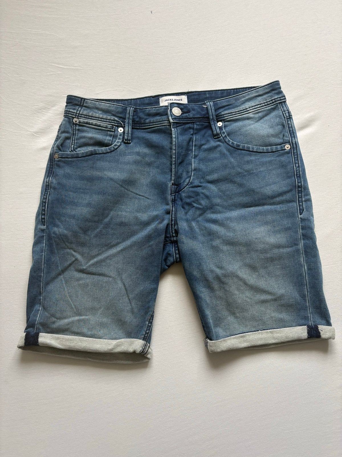 Jack & Jones Jeans Intelligence Regular Denim Shorts Maat M, Verzenden, Zo goed als nieuw, Blauw, Overige jeansmaten