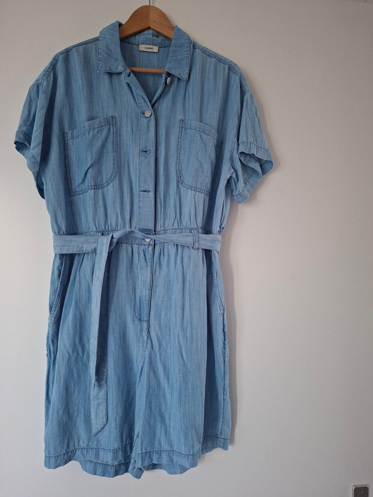 Esprit denim playsuit met korte mouwen en ceintuur, Blauw, Maat 46/48 (XL) of groter, Ophalen of Verzenden, Gedragen