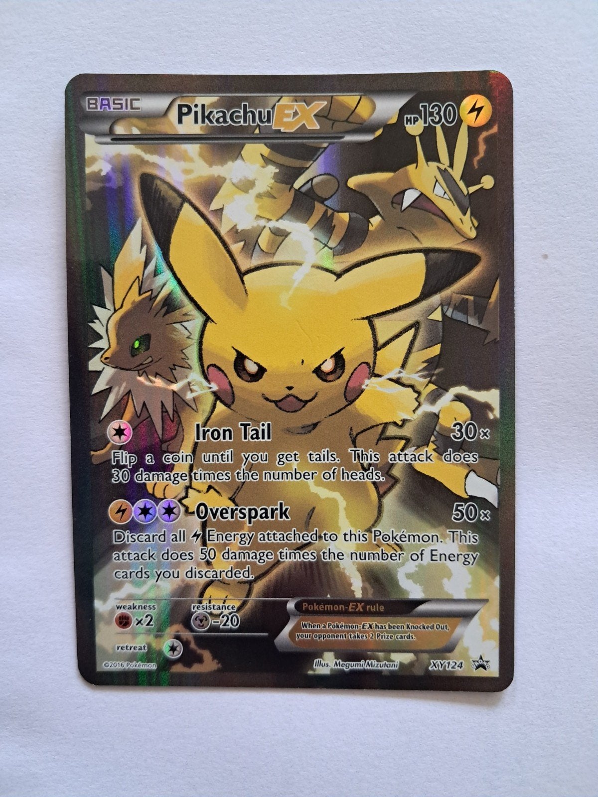 Pikachu EX XY124 Promo, Ophalen of Verzenden, Zo goed als nieuw, Losse kaart, Foil