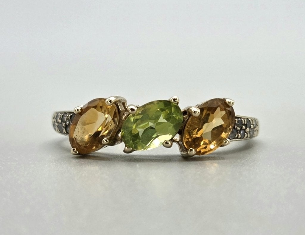 Gouden Vintage ring citrien en peridot en diamant. 2026/650, Ophalen of Verzenden, Goud, Ring, Met edelsteen