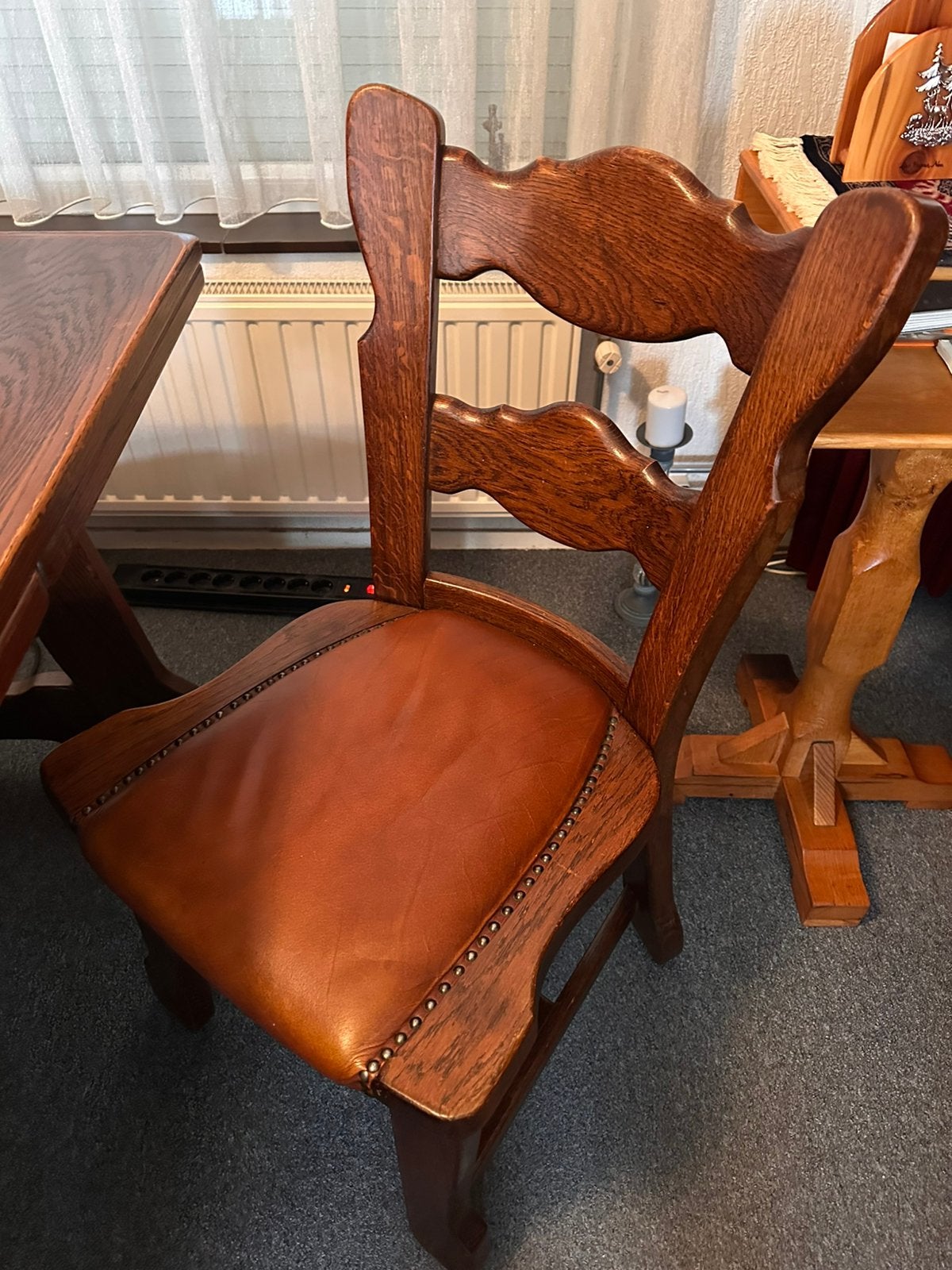 4 eiken stoelen met leren bekleding, Ophalen of Verzenden