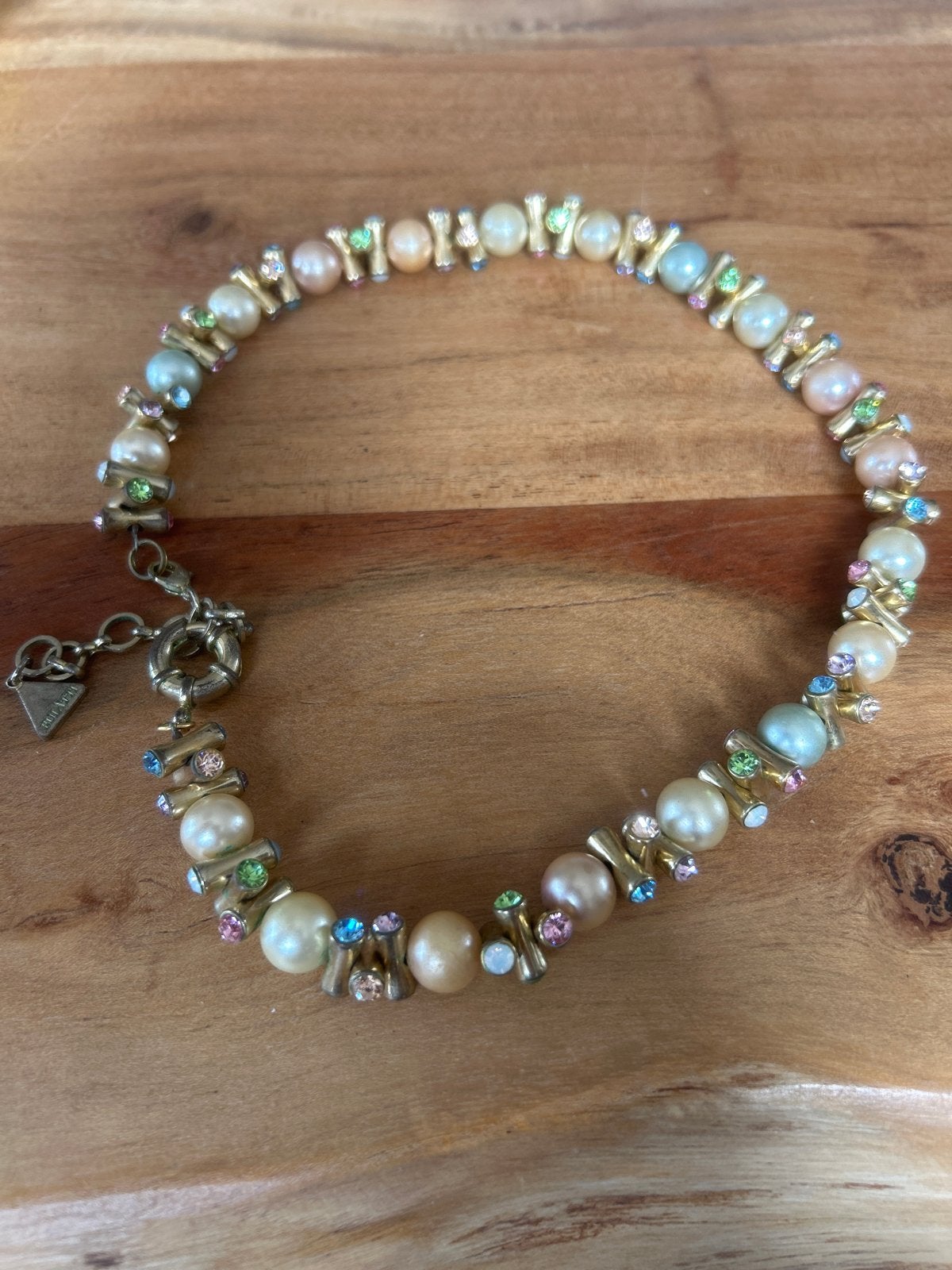 Vintage Ermani Bulatti Collier met Pastel Parels en Strass, Sieraden, Tassen en Uiterlijk, Overige materialen, Gebruikt, Overige kleuren