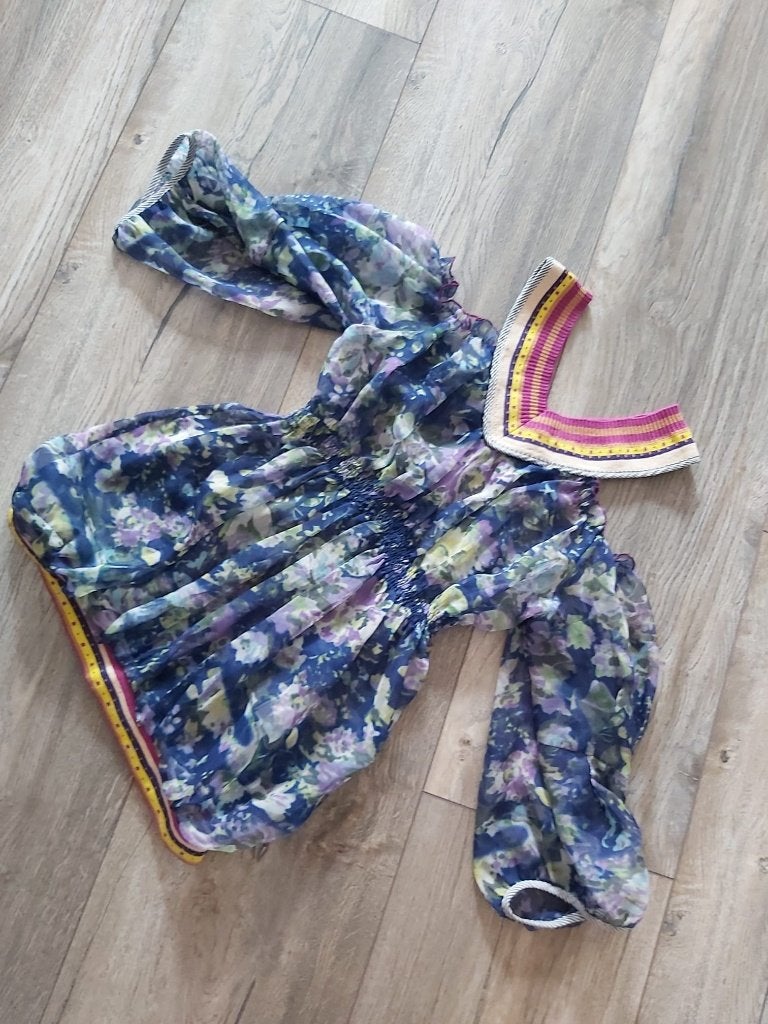 Doorzichtige Italiaanse bloemen tuniek blouse NED 32 34 36, Verzenden, Nieuw, Maat 34 (XS) of kleiner, Blauw