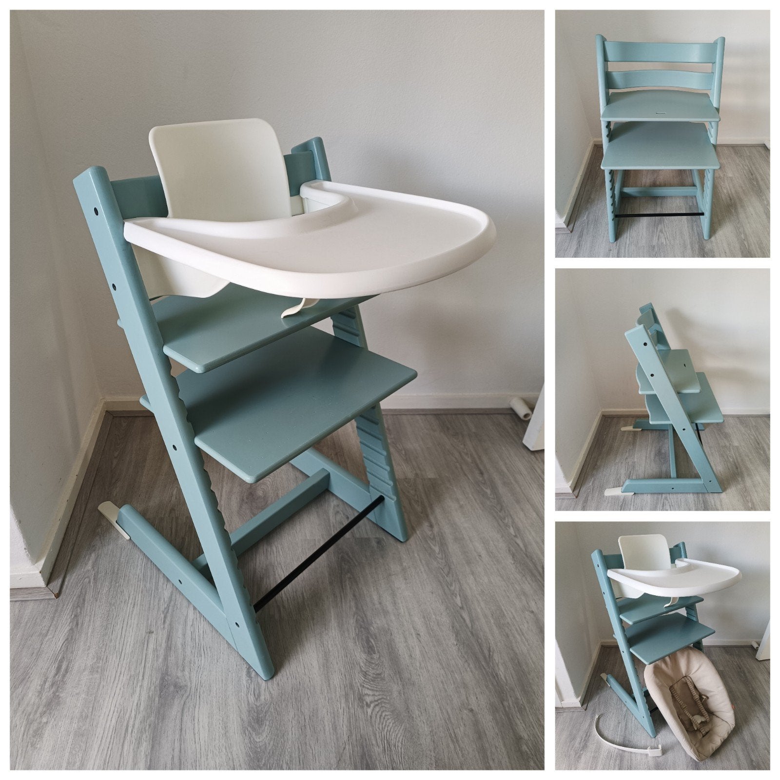 Stokke Tripp Trapp aqua blue+babyset,newbornset,gratis tray, Meegroeistoel, Ophalen of Verzenden, Zo goed als nieuw, Aanschuifbaar