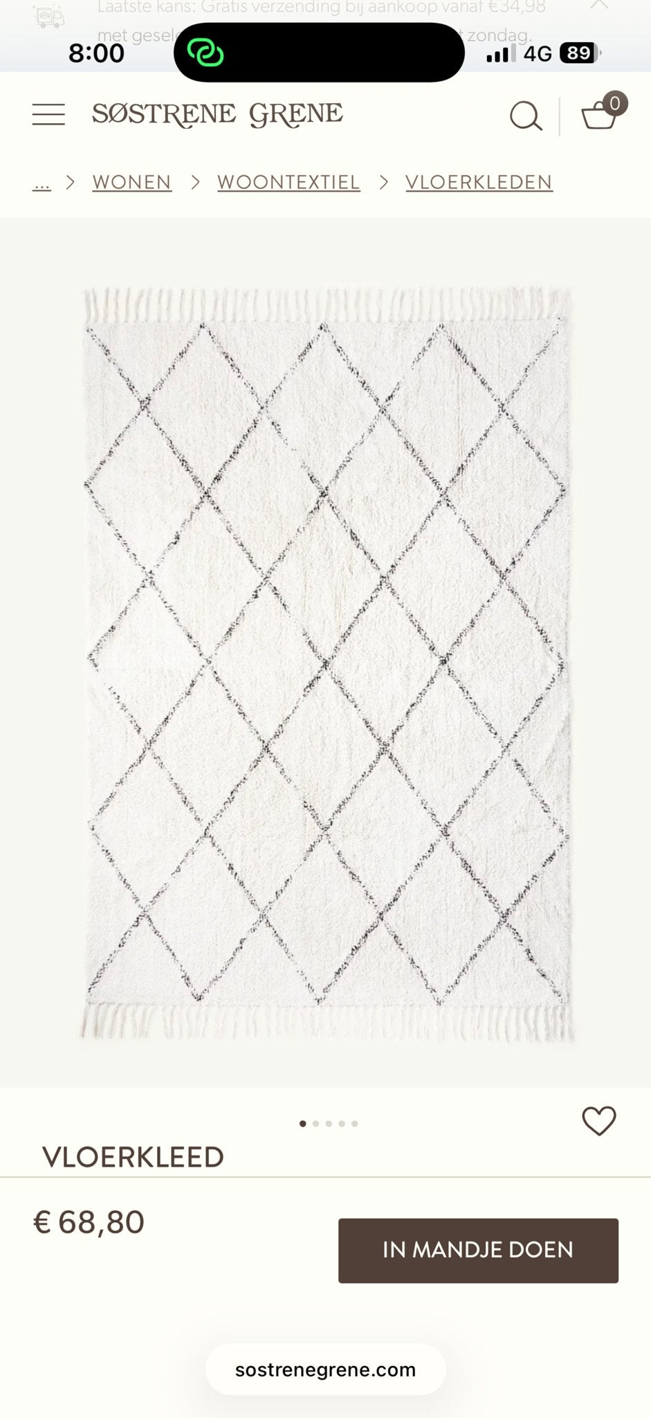 Nieuw Vloerkleed - Wit met Zwart Ruitpatroon, 100 tot 150 cm, Wit, Nieuw, Ophalen of Verzenden