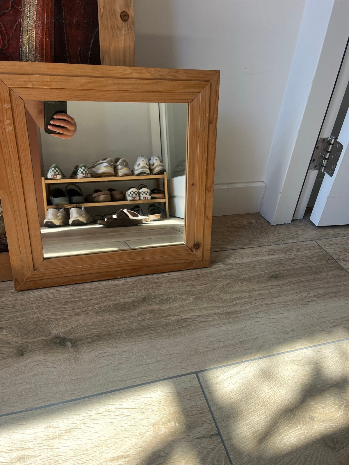 Mooie houten spiegel 40x40 cm, Ophalen, Minder dan 50 cm, Gebruikt, Vierkant