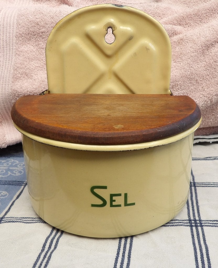 oude emaille zoutbak/ zoutpot/ voorraadpot SEL, Antiek en Kunst, Ophalen of Verzenden