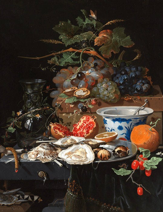 Stilleven met fruit oesters en porseleinen schaal, Antiek en Kunst, Kunst | Schilderijen | Abstract, Ophalen