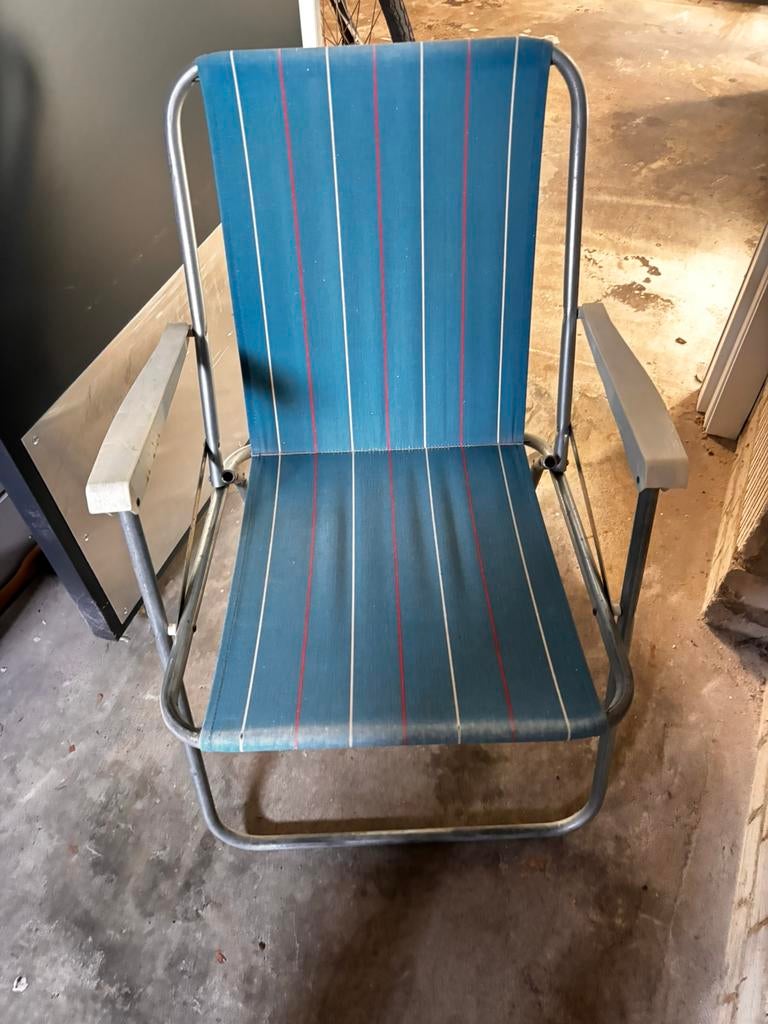 Vintage klapstoeltje campingstoeltje stof jaren 70, Ophalen, Gebruikt, Campingstoel