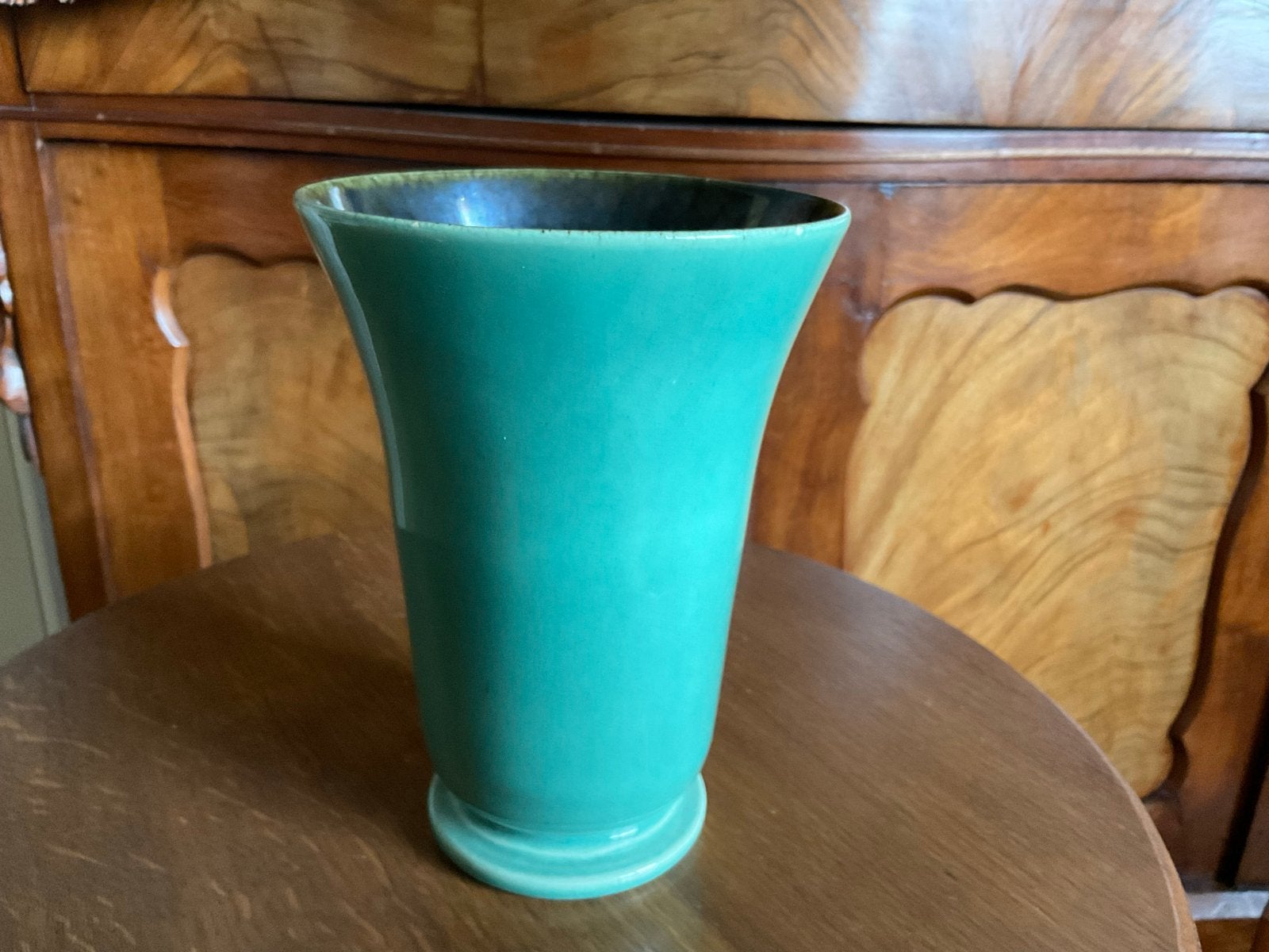 Vintage Huizen vaas in turquoise glazuur, Ophalen of Verzenden
