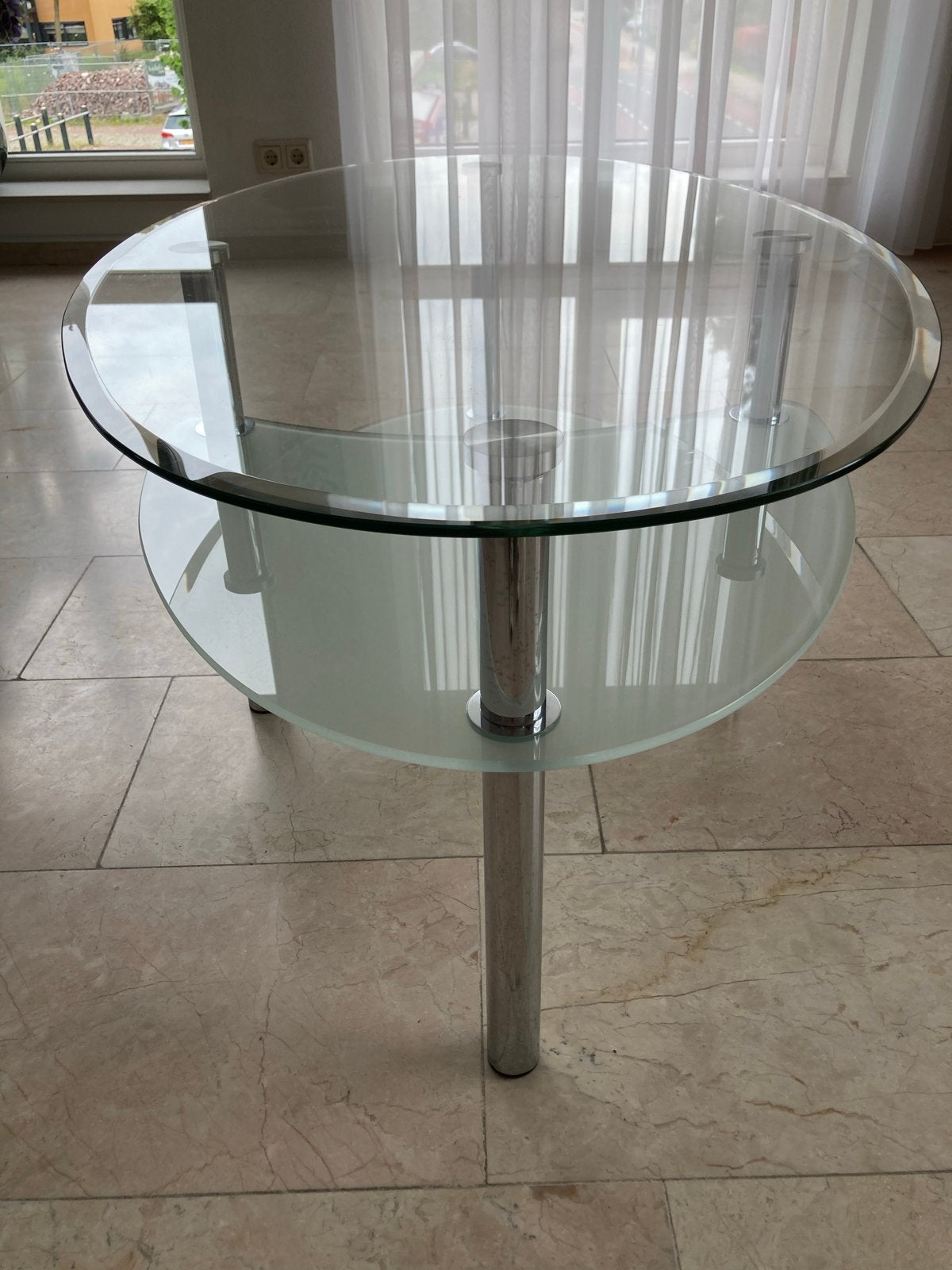 Glazen salontafel met 2 lagen - 65x110x48,5 cm, Huis en Inrichting, Tafels | Salontafels, Ophalen, Gebruikt, 100 tot 150 cm, 50 tot 100 cm