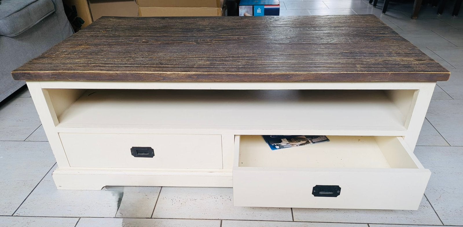 Salontafel met lade en opbergruimte 120x70x43cm, Ophalen, Gebruikt, 100 tot 150 cm, 50 tot 100 cm