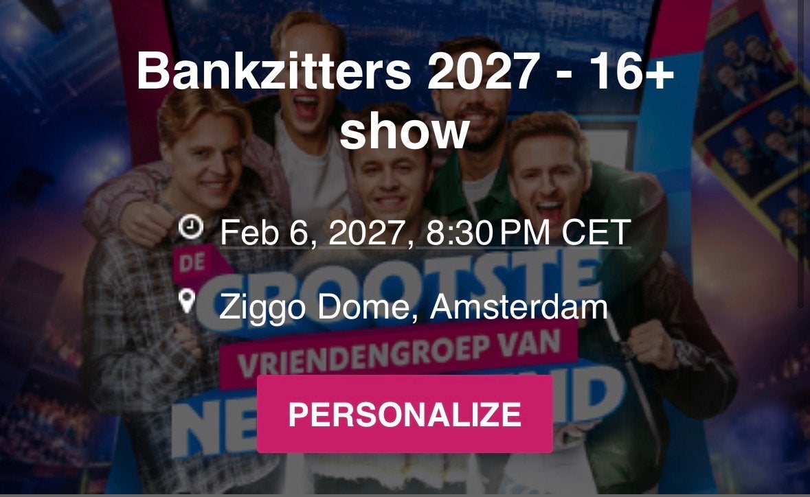 2 x 2 tickets Bankzitters zaterdag 6 feb 2027 om 20:30, Tickets en Kaartjes, Concerten | Overige, Twee personen, Februari