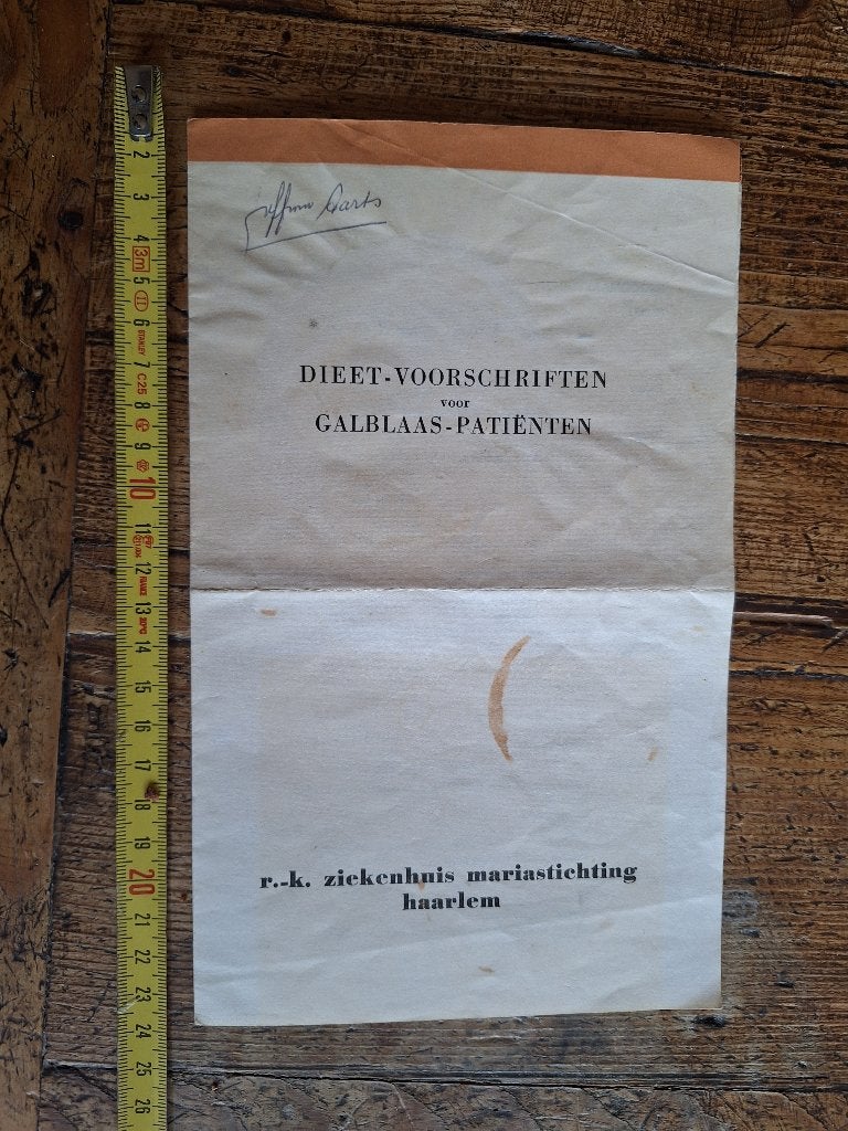 Dieetvoorschrift Galblaas patiënt-Mariastichting Haarlem-60s, Ophalen of Verzenden