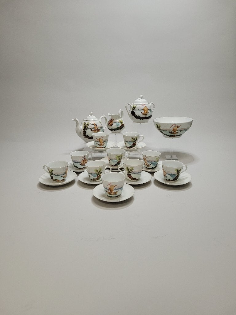 Antiek porseleinen thee- koffieservies, handbeschilderd, Antiek en Kunst, Ophalen of Verzenden