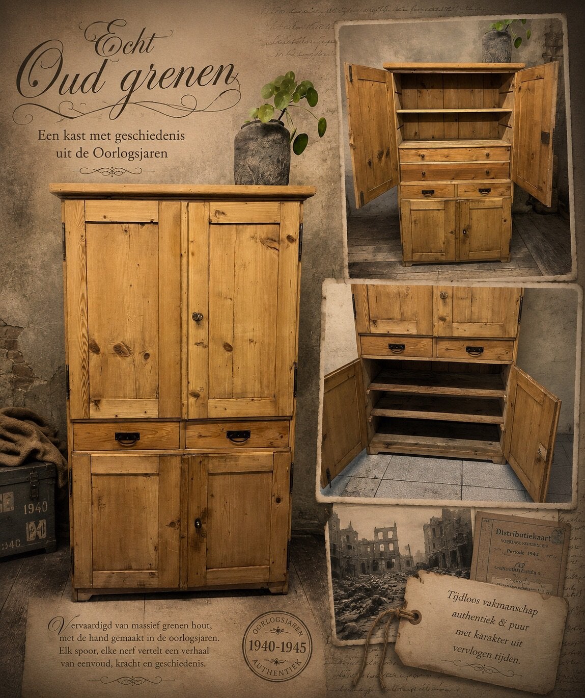 Oud Grenen kast om jou winkel mee te decoreren  Oorlogsjaren, Ophalen, 25 tot 50 cm, Minder dan 100 cm