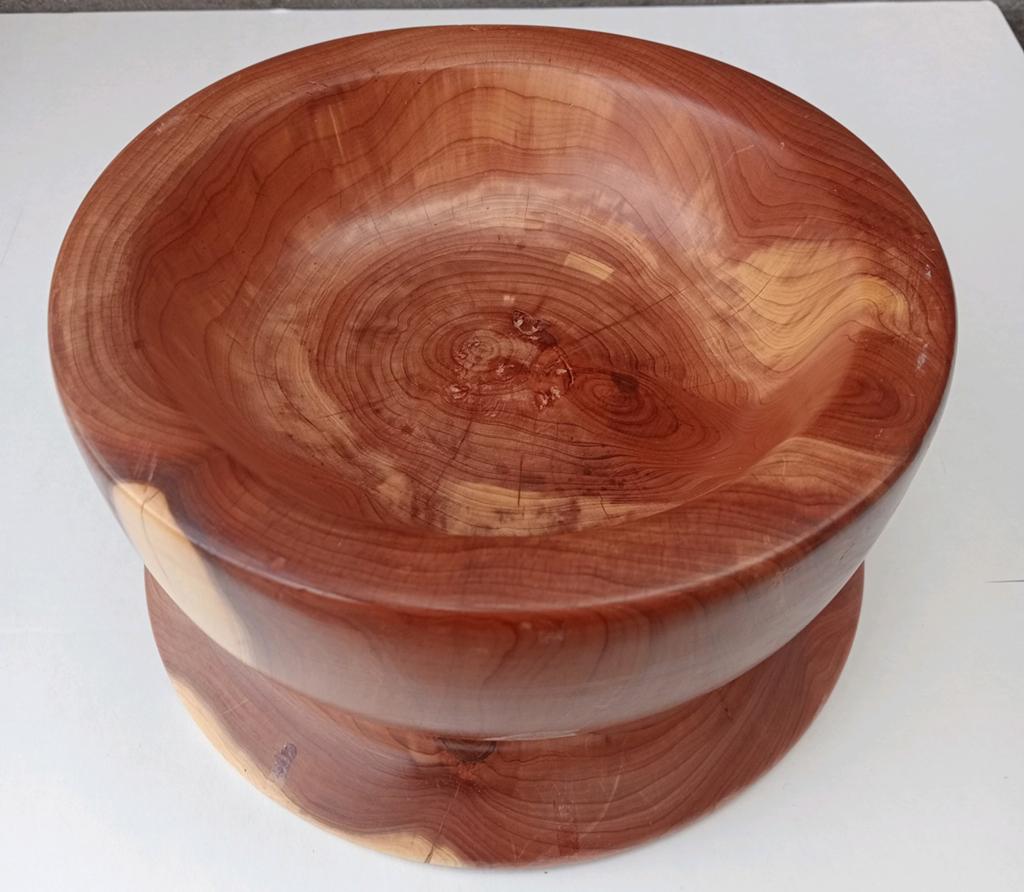 Houten schaal met een voetstuk vintage, Ophalen, Rond, Hout