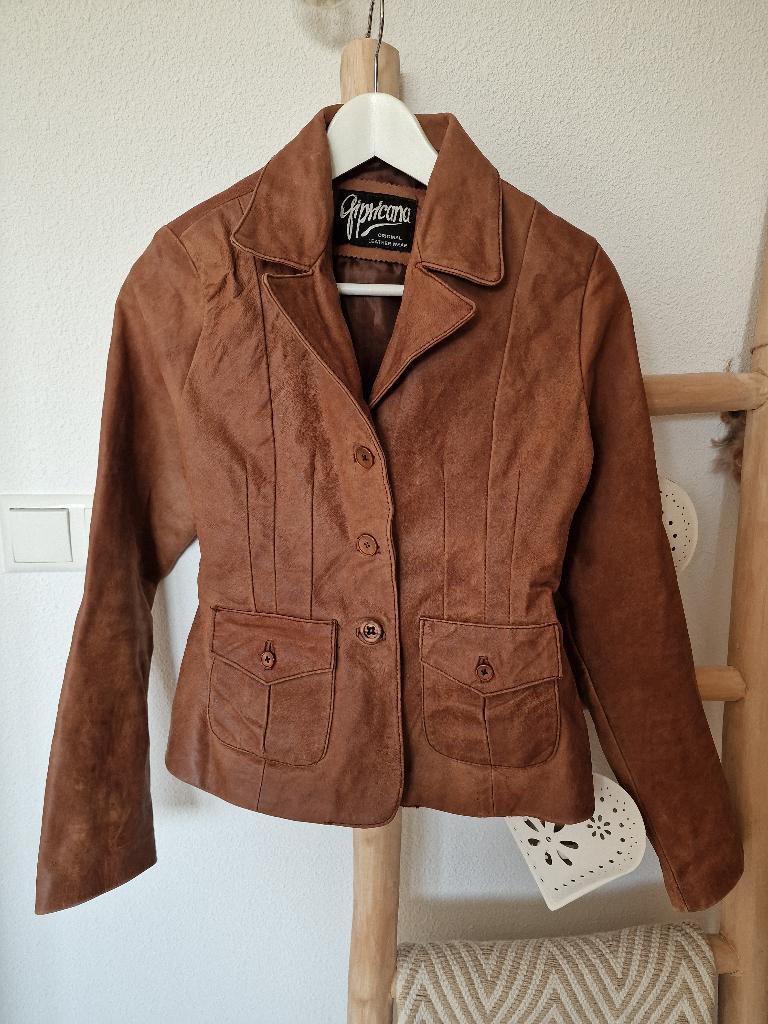 Bruine leren jas maat S, Ophalen of Verzenden, Gedragen, Maat 38/40 (M), Bruin