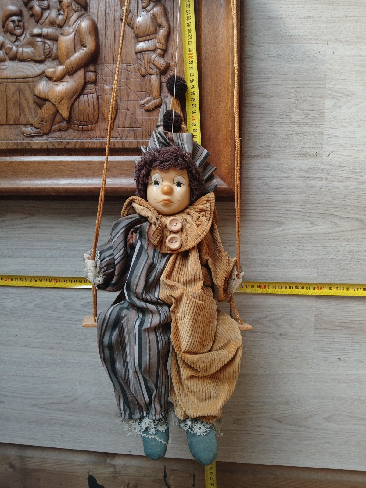 Vintage Clown Pop op Schommel - Decoratieve Pop, Ophalen of Verzenden, Gebruikt, Pop