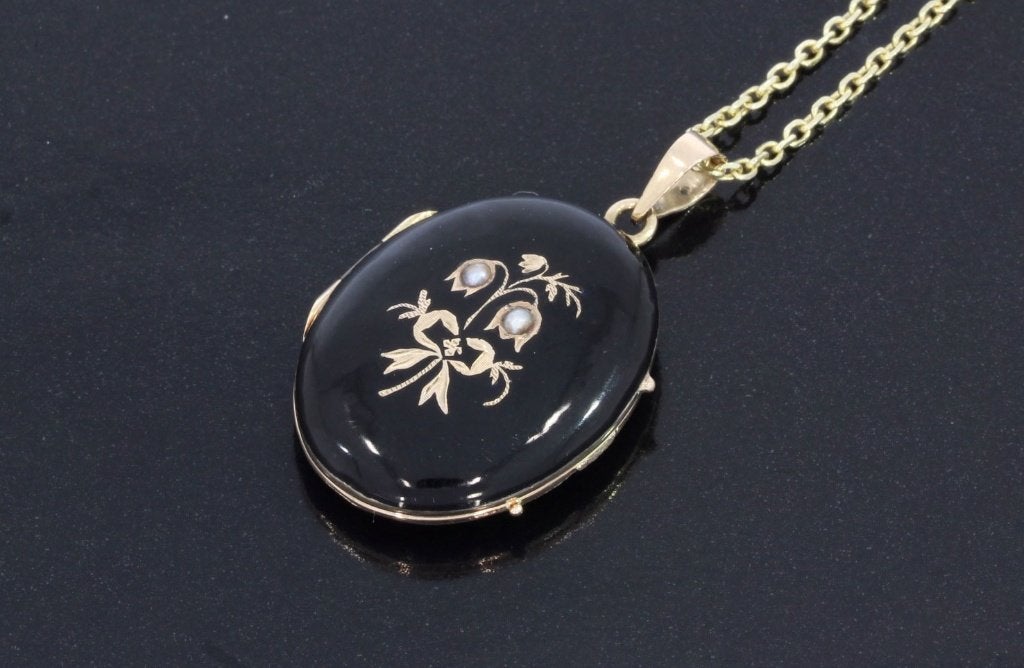 Fraaie 14k gouden foto medaillon ketting hanger antiek dame, Ophalen of Verzenden, Goud, Hanger, Met edelsteen