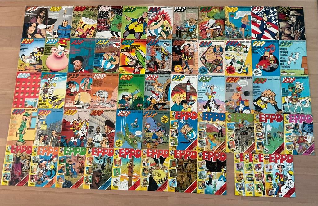PEP en EPPO stripbladen uit 1975 en 1976, Boeken, Meerdere stripboeken, Ophalen of Verzenden, Gelezen