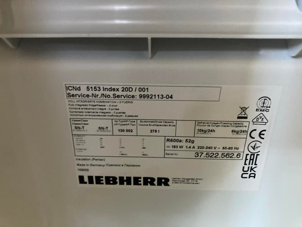Liebherr ICNd 5153 Index 20D / 001 Koel-vriescombinatie, Witgoed en Apparatuur, Koelkasten en IJskasten, Ophalen, 200 liter of meer