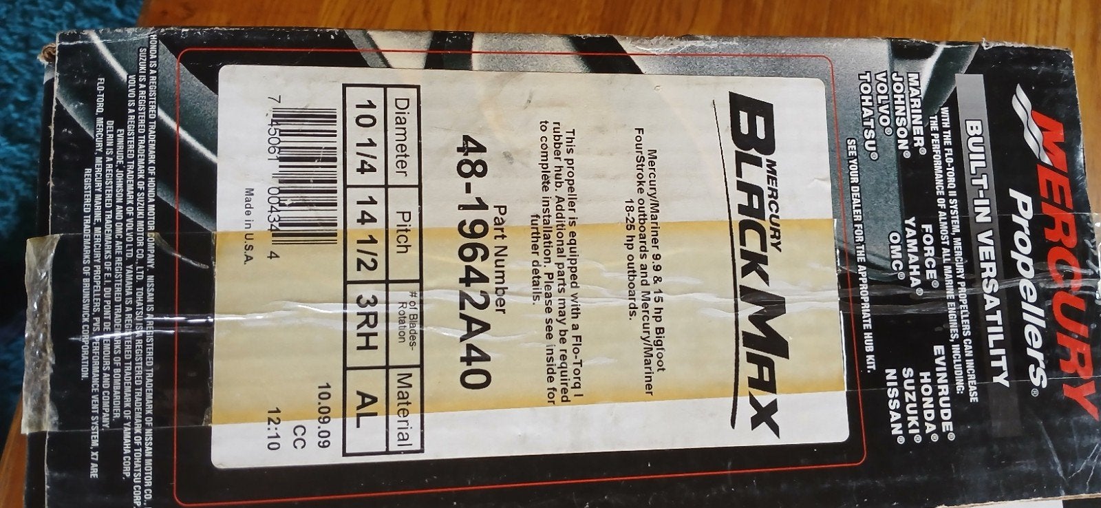 Mercury Black Max Propeller 10 1/4 x 14 1/2, Ophalen, Nieuw, Motor en Techniek