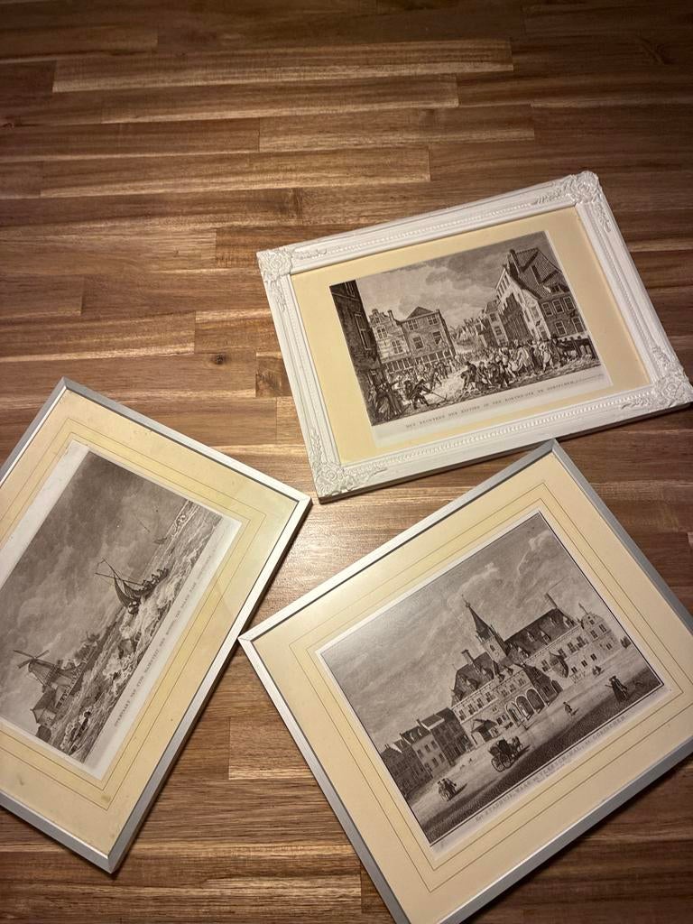 Drie prenten uit Gorinchem (geen originele), Antiek en Kunst, Kunst | Etsen en Gravures, Ophalen of Verzenden