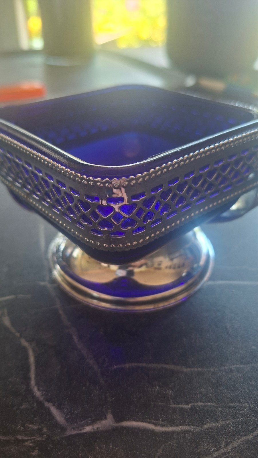 Vintage kobaltblauwe glazen suikerpot, Ophalen of Verzenden