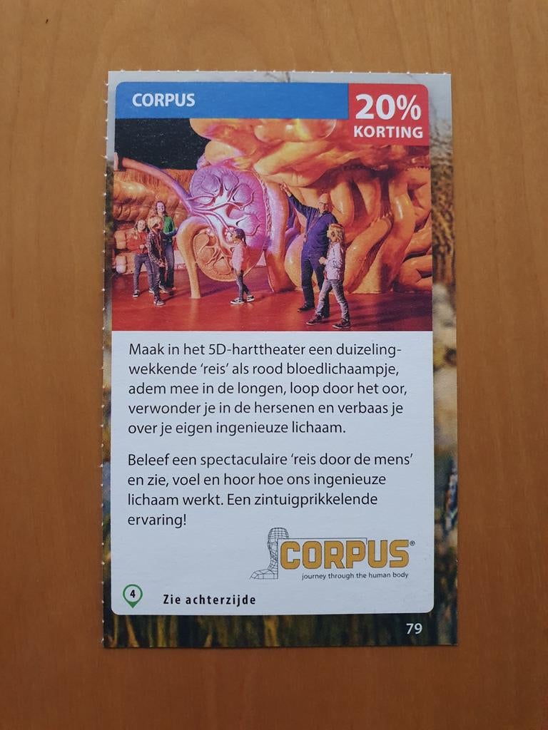CORPUS 'reis door de mens' 20% korting maximaal 5 personen, Tickets en Kaartjes, Drie personen of meer, Kortingskaart