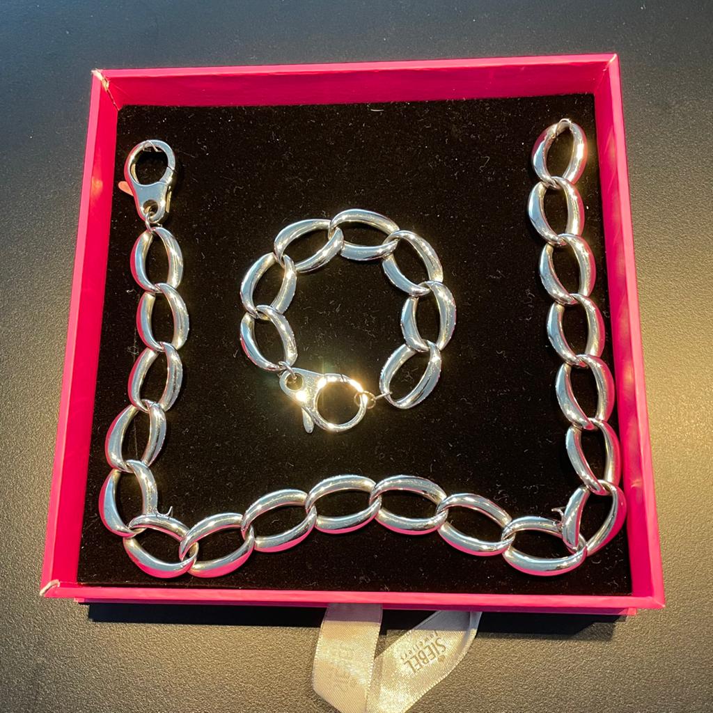 Armband en ketting set van Siebel in staal, Ophalen of Verzenden, Nieuw, Zilver, Staal