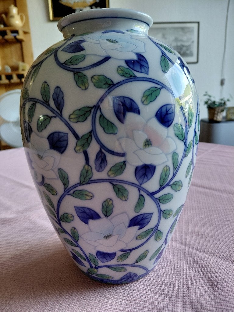 Porseleinen vaas met bloemmotief, Huis en Inrichting, Woonaccessoires | Vazen, Overige materialen, 25 cm, Ophalen of Verzenden