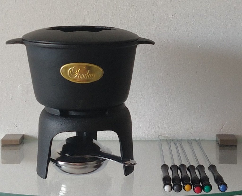fondue chocolade fondue set gietijzer, volgnr 17, Overige typen, Ophalen of Verzenden, Zo goed als nieuw, Zwart